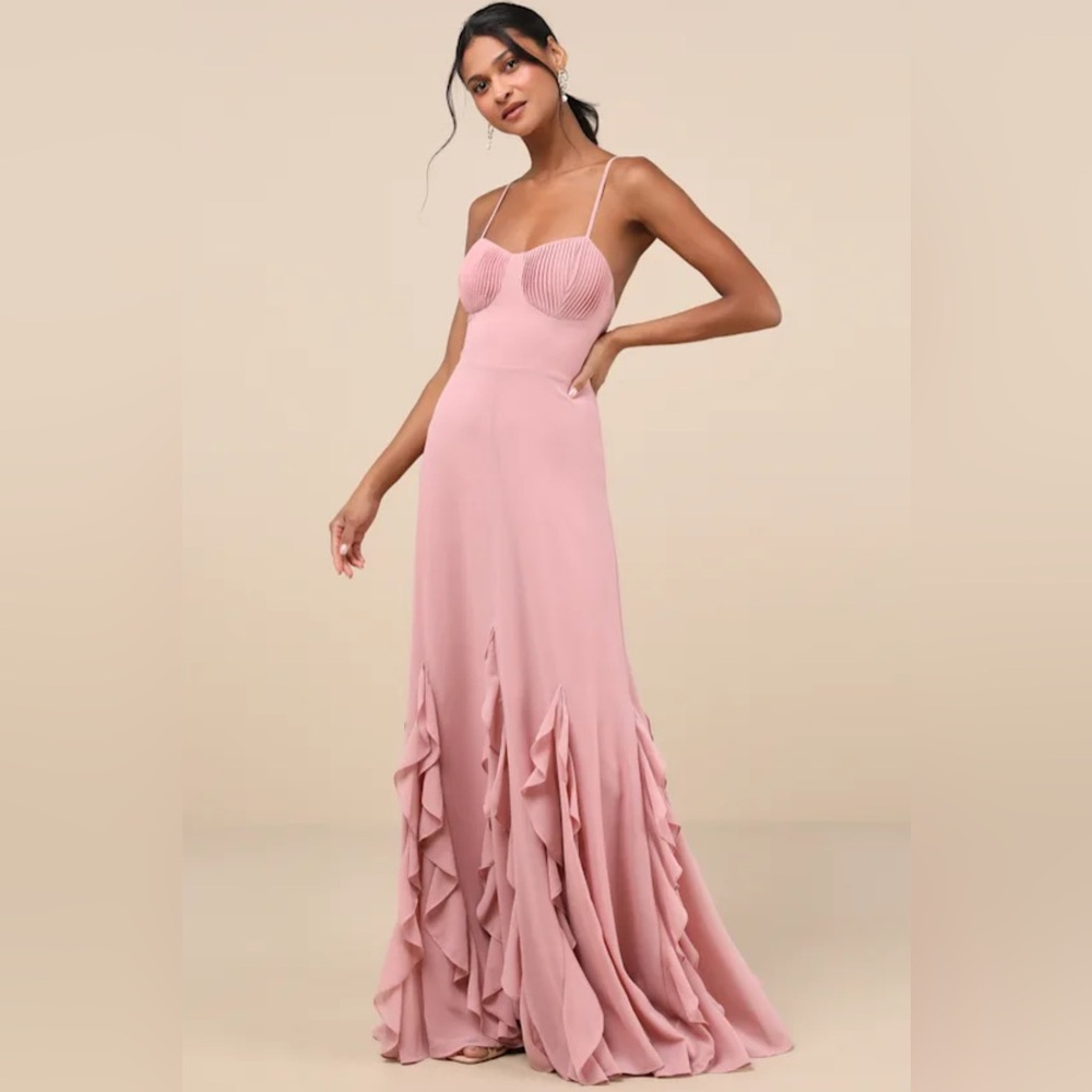 Lulus Priela Pink Ruffled Lace-Up Maxi Dress
